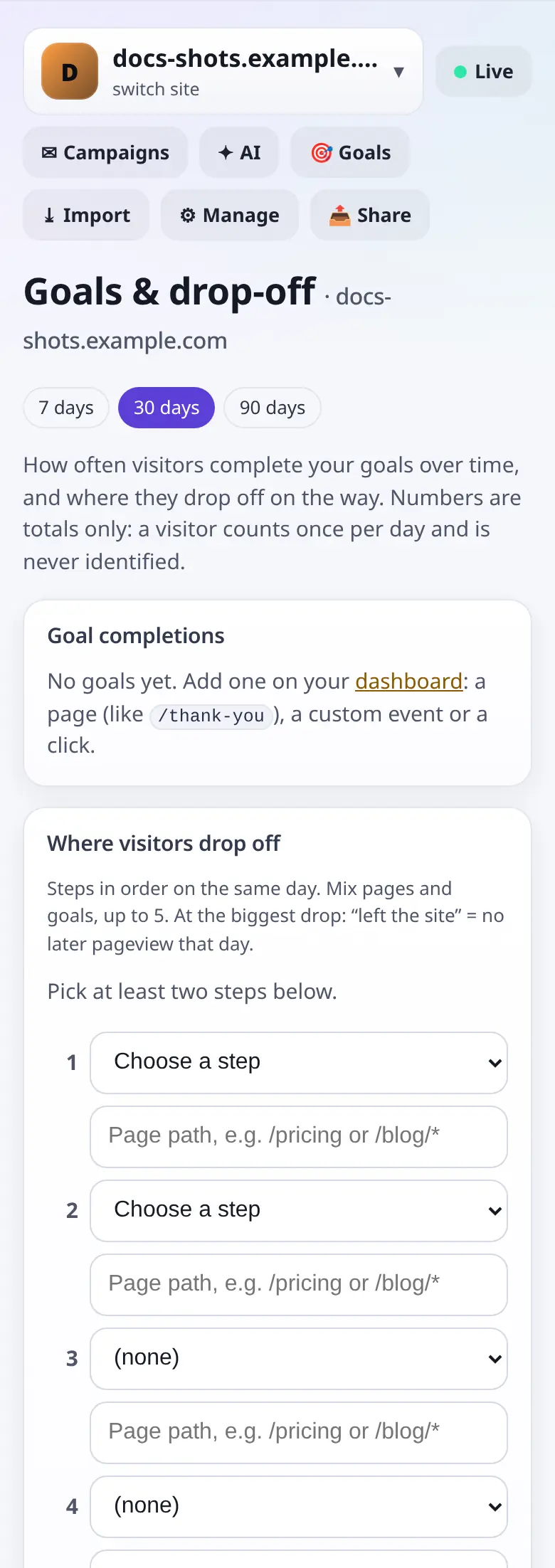 Goals report: completion trends and where visitors drop off