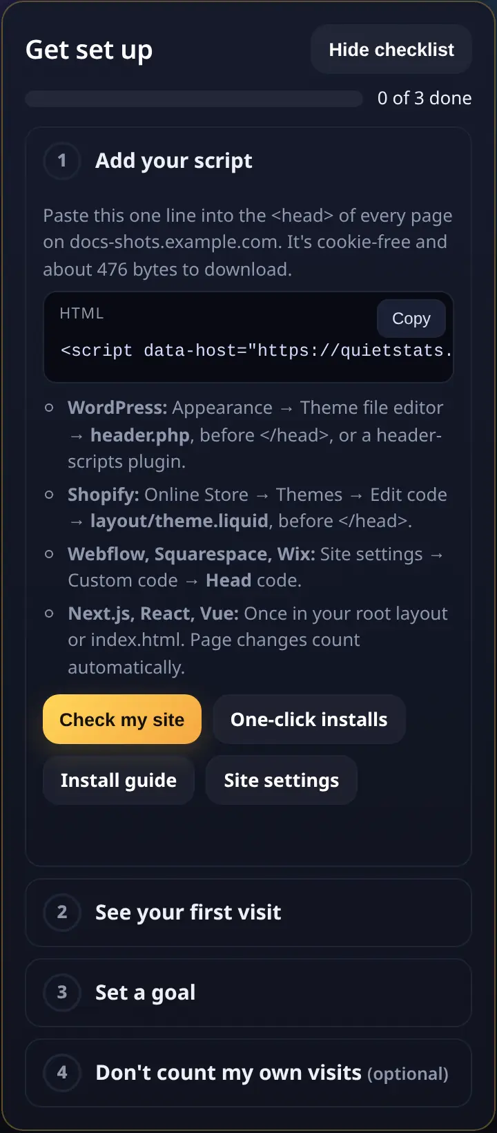 Get set up checklist on a new account’s dashboard