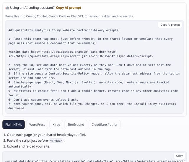 Install with an AI coding assistant: example screenshot