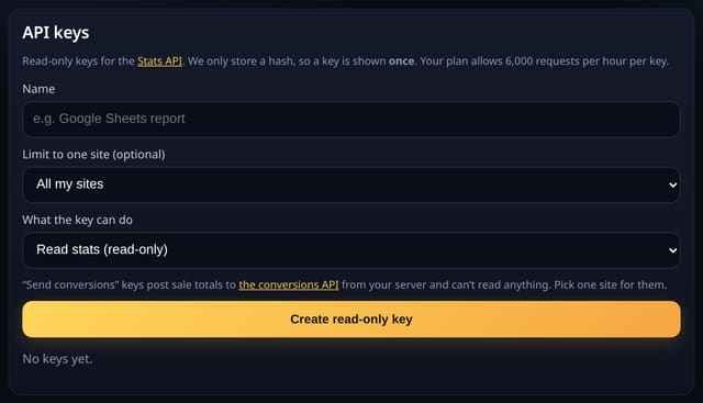 Conversions API for server-side sales: example screenshot with made-up demo data