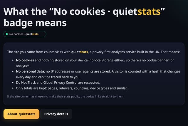 The “No cookies” badge: example screenshot