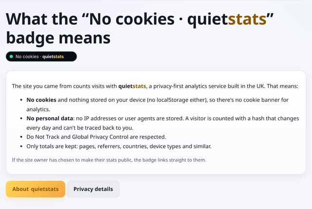 The “No cookies” badge: example screenshot