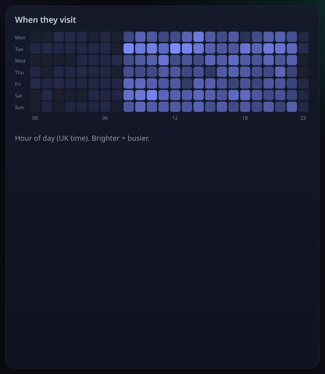 When-they-visit heatmap: example screenshot with made-up demo data